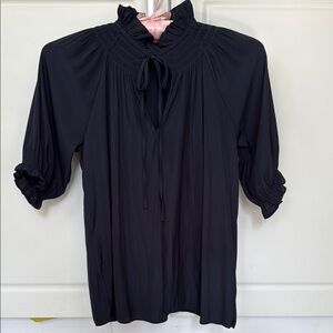 Lola & Sophie Navy Ruffled Blouse Top